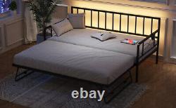 Metal Daybed with Trundle Mattress Foundation Heavy-Duty Sofa Bed Twin Size