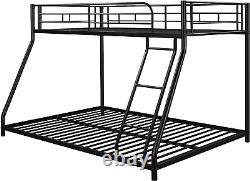 Metal Floor Bunk Bed, Twin over Full Low Bunk Bed, Heavy Duty Frame with Sloping
