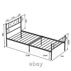 Metal Twin Bed Platform Frame Heavy Duty Steel Slat Under Bed Storage, Black