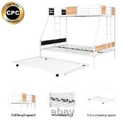 Metal Twin Over Full Bunk Bed with Trundle, Heavy-Duty, Noise Reduced, Guardrail