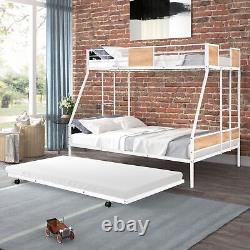 Metal Twin Over Full Bunk Bed with Trundle, Heavy-Duty, Noise Reduced, Guardrail