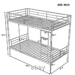 Modern Metal Bunk Bed Frame Heavy Duty Twin Over Twin Size Mattress Foundation