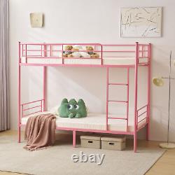 Pink Metal Twin Over Twin Bunk Beds Ladder Kids Bedroom Furniture Heavy Duty