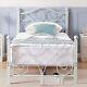 Size Bed Frame with Headboard and Footboard, Heavy Duty Metal Slat Twin White