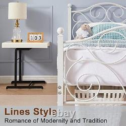 Size Bed Frame with Headboard and Footboard, Heavy Duty Metal Slat Twin White
