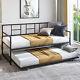 TAUS Twin Daybed Heavy Duty Metal Bed Frame Trundle Roll Out Sofa Bed Black