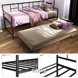 TAUS Twin Metal Daybed Heavy Duty Frame Roll Out Trundle Sofa Bed Set Black