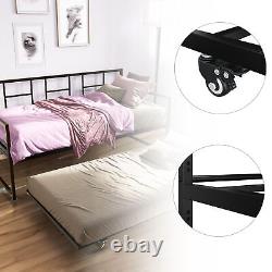 TAUS Twin Metal Daybed Heavy Duty Frame Roll Out Trundle Sofa Bed Set Black