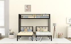 Triple Bunk Beds Heavy Duty Metal Frame Can Divided Into 3 Twin Bed withGuardrails