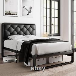 Twin Bed Frame, Upholstered Platform Bed Frame with Heavy-Duty Steel Slats, D
