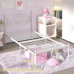 Twin Bed Frames with Headboard, Heavy Duty Metal Platform Bed Under Bed Stora