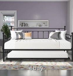 Twin Bed With Trundle Frame Set, Heavy Duty Daybed With Roll Out Trundle Bed