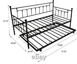 Twin Bed With Trundle Frame Set, Heavy Duty Daybed With Roll Out Trundle Bed