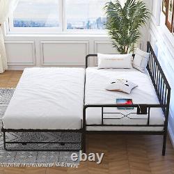 Twin Daybed Metal Bed Frame Heavy Duty Trundle Roll Out Sofa Bed TAUS Black