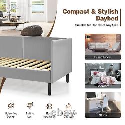 Twin Daybed Upholstered Linen Wooden Sofa Bed Frame Heavy Duty Living Room Grey