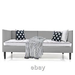 Twin Daybed Upholstered Linen Wooden Sofa Bed Frame Heavy Duty Living Room Grey