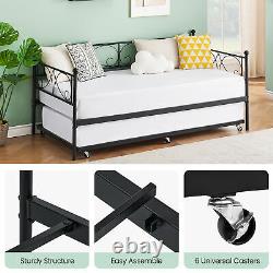 Twin Daybed with Headboard Trundle Sofa Bed Heavy Duty Metal Slats Platform