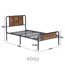 Twin/Full/Queen Size Heavy Duty Metal Bed Frame with Wooden Headboard Footboard