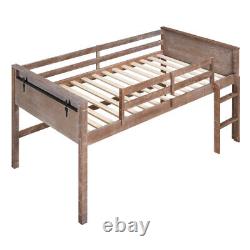 Twin/Full Size Loft Bed with Hanging Clothes Rack Heavy Duty Bed Frames Kids Bed