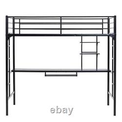 Twin Metal Loft Bed Frame Heavy-duty with Desk and 2 Shelf