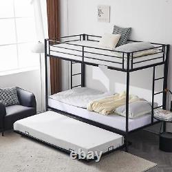 Twin Over Bunk Bed with Trundle, Heavy-Duty Metal Bunk Bed Frame Black