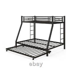 Twin Over Full Bunk Bed Frame Heavy Duty Platform Trundle Bed WithBuilt-in Ladders