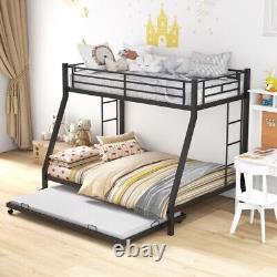 Twin Over Full Bunk Bed Frame Heavy Duty Platform Trundle Bed WithBuilt-in Ladders