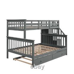 Twin-Over-Full Bunk Bed Heavy Duty Wood Bed Frame with Trundle Sturdy Gray