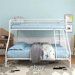 Twin-Over-Full Metal Bunk Bed Heavy Duty Bunk Bed with Enhanced Guardrail White