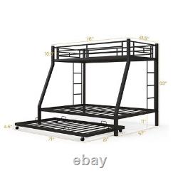 Twin Over Full Size Metal Bunk Bed With Trundle Heavy-Duty Triple Bunk Guest Room
