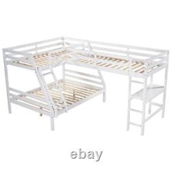 Twin Over Full Triple Bunk Bed Heavy Duty Bed Frames L-Shaped Loft Bed with Desk