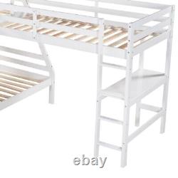 Twin Over Full Triple Bunk Bed Heavy Duty Bed Frames L-Shaped Loft Bed with Desk