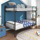 Twin Over Twin Bunk Bed Heavy Duty Metal Platform Bed Frame withLadder Guardrails