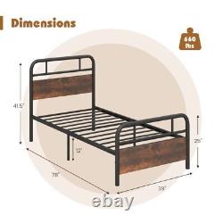 Twin Size Bed Frame Industrial Headboard & Footboard Heavy Duty Bedroom Platform