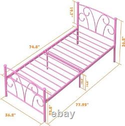 Twin Size Bed Frame with Headboard Footboard Heavy Duty Girls No Box Spring Need