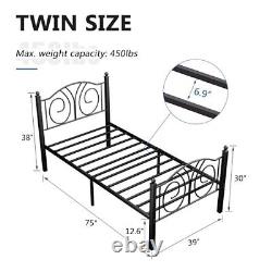 Twin Size Bed Frame with Headboard, Heavy Duty Slats Support, Metal Platform