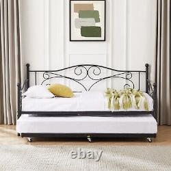 Twin Size Daybed Frame Bed with Trundle Sofa Bed Heavy Duty Metal Slats Platform