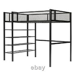 Twin Size Heavy-Duty Metal Loft Bed With 4-Tier Shelves and Storage For Bedroom