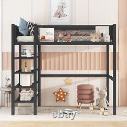 Twin Size Heavy-Duty Metal Loft Bed With 4-Tier Shelves and Storage For Bedroom