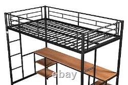 Twin-Size Loft Bed with Built-in Table & Shelves Heavy-Duty Metal