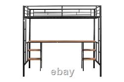 Twin-Size Loft Bed with Built-in Table & Shelves Heavy-Duty Metal