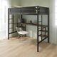 Twin Size Loft Bed with Desk and Shelves Heavy Duty Metal Loft Bed Frames Black