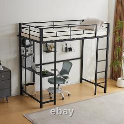 Twin Size Loft Bed with Desk and Storage Selves Heavy Duty Metal Loft Bed Frame