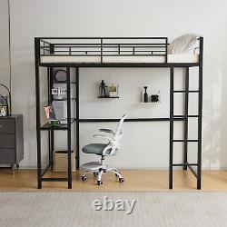 Twin Size Loft Bed with Desk and Storage Selves Heavy Duty Metal Loft Bed Frame