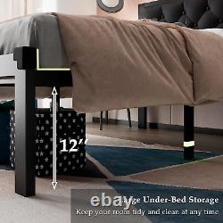 Twin Size Metal Bed Frame with Faux Leather Button Tufted Headboard, Heavy-Duty