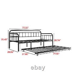 Twin Size Metal Daybed Frame with Trundle Heavy Duty Steel Slat Support Sofa Bed