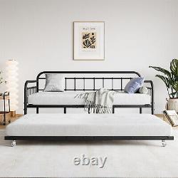 Twin Size Metal Daybed Frame with Trundle Heavy Duty Steel Slat Support Sofa Bed