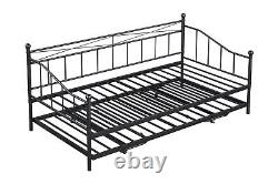 Twin Size Metal Daybed Sleeper with Pop-up Trundle Heavy Duty Frame Sofa Bed Set