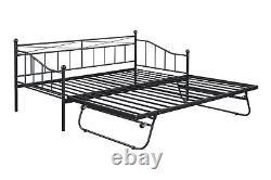 Twin Size Metal Daybed Sleeper with Pop-up Trundle Heavy Duty Frame Sofa Bed Set