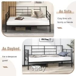 Twin Size Metal Daybed Sofa Bed Frame Heavy Duty Platform With Armrests & Backrest